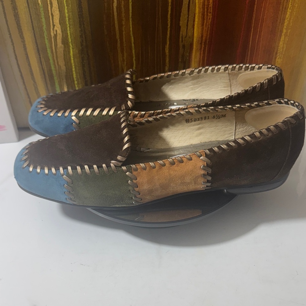Ros Hommerson Genuine Suede Multicolor Patchwork Loafers Women’s Size 8.5M